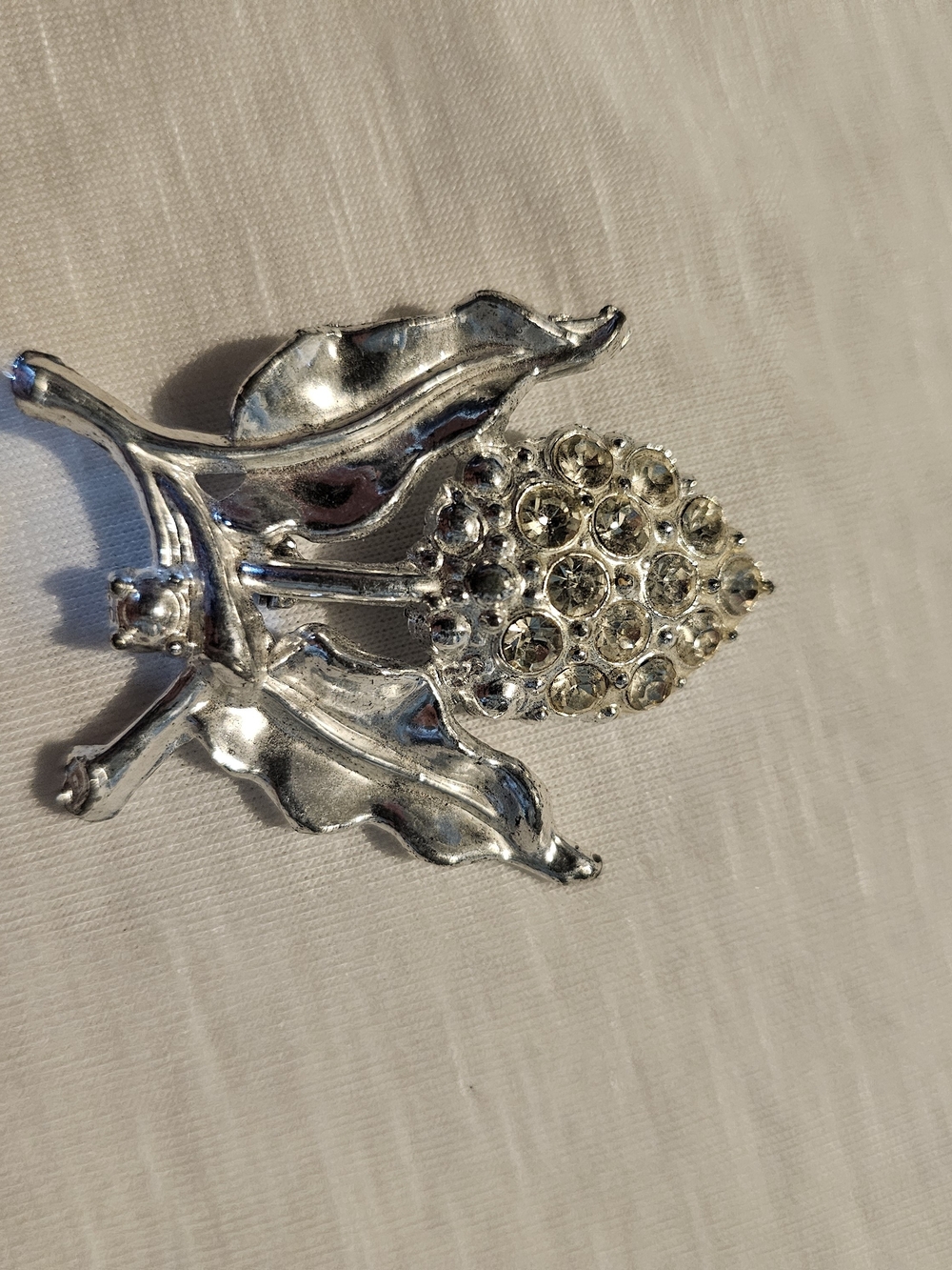 Vintage Silver Crystal Floral Brooch - Silver Sparkle